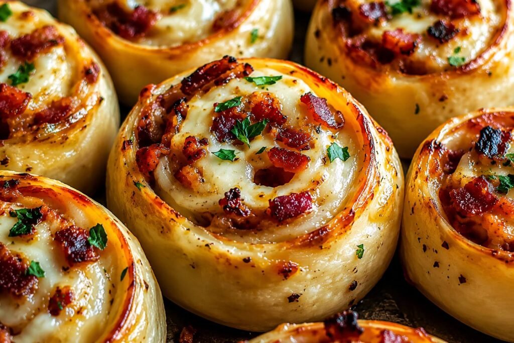 Cheesy Garlic Butter Bacon Ranch Pizza Rolls
