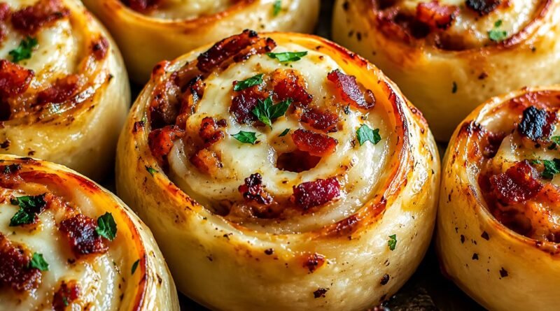 Cheesy Garlic Butter Bacon Ranch Pizza Rolls