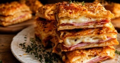 Crispy Ham & Cheese Puff Pastry Stacks