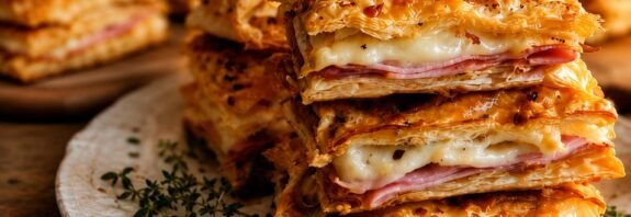 Crispy Ham & Cheese Puff Pastry Stacks
