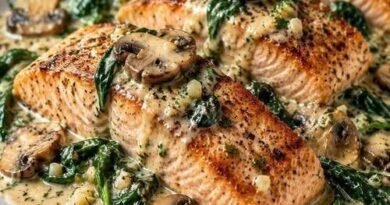 Garlic Butter Salmon with Spinach & Mushrooms in Creamy Sauce